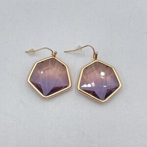 Kendra Scott Hexagon Rose Quartz Drop Earrings Gold Plated Dangle Hook